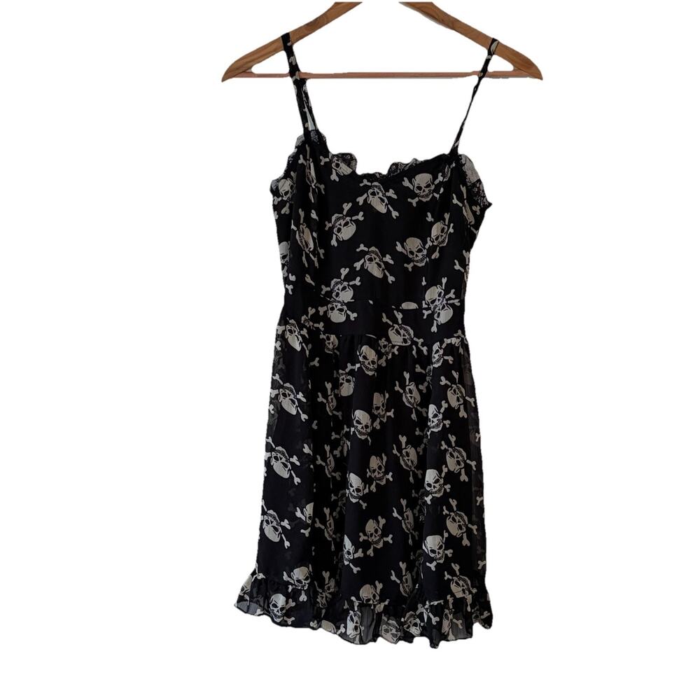 Royal Bones Black Skull Crossbones Mini Dress M Tulle Goth Whimsigoth Emo Punk‎